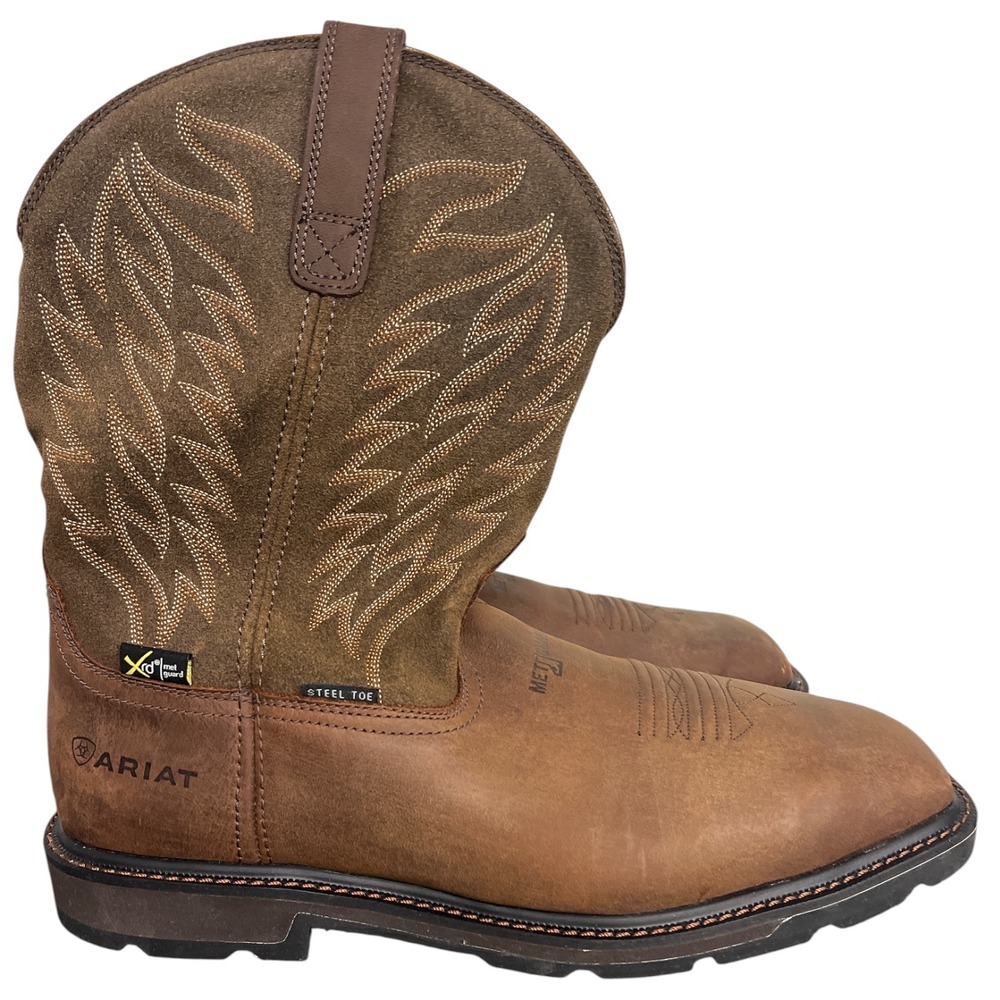 Ariat Work Mens Brown Leather Steel Toe Metguard Western Boots 13EE 10020063